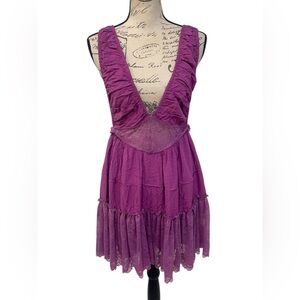 Free People Spring Fling Purple Lace Open Back Pajama Romper M NWOT